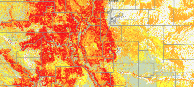 map of Colorado showing zones where wild fired have stuck